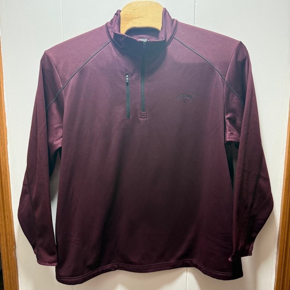 Callaway Mens XXL Quarter Zip Pullover Burgundy Golf Mock Neck Long Sleeve Top